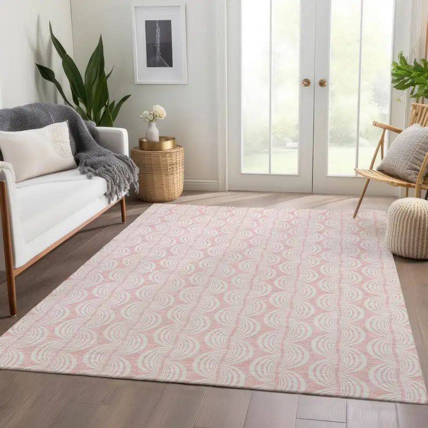 Pink And Ivory Ogee Washable Area Rug With UV Protection Photo 5