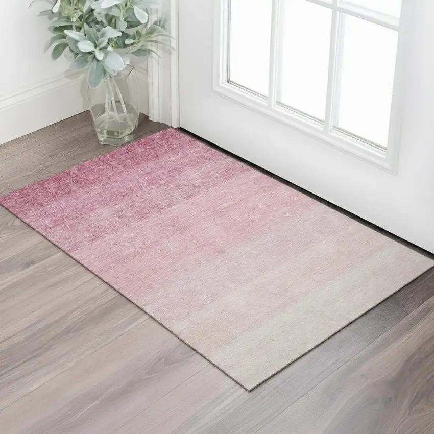 Pink And Ivory Ombre Washable Area Rug With UV Protection Photo 1