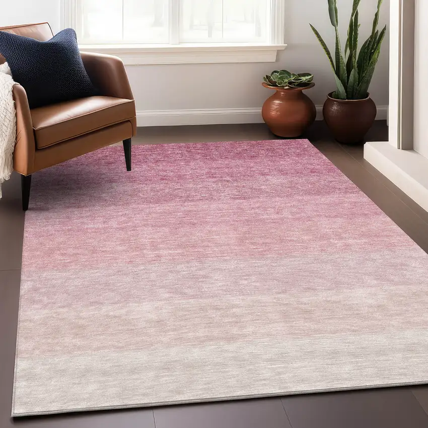 Pink And Ivory Ombre Washable Area Rug With UV Protection Photo 3