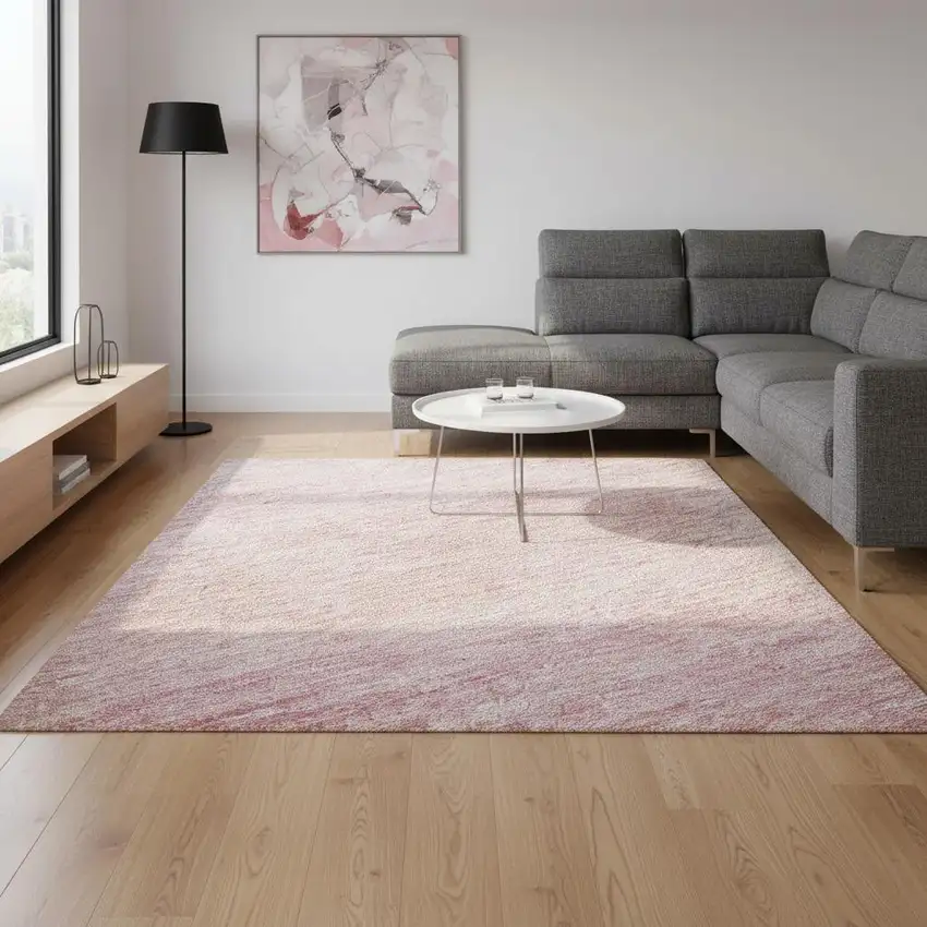 Pink And Ivory Ombre Washable Area Rug With UV Protection Photo 2