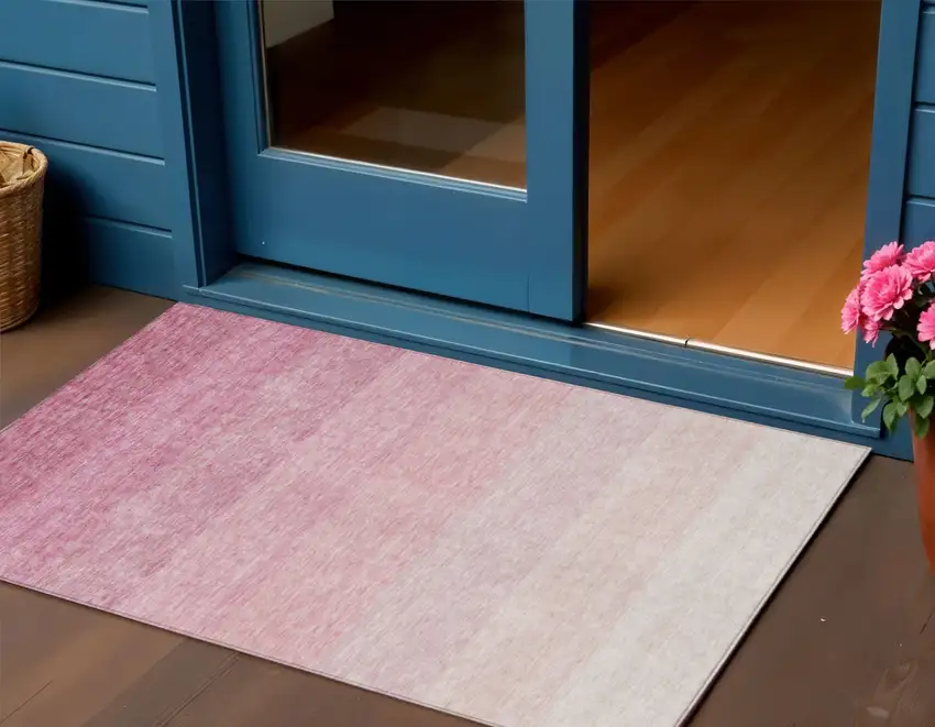 Pink And Ivory Ombre Washable Indoor Outdoor Area Rug Photo 1