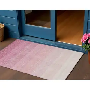Photo of Pink And Ivory Ombre Washable Indoor Outdoor Area Rug