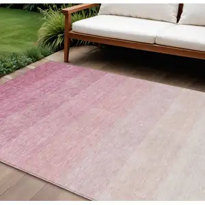 Photo of Pink And Ivory Ombre Washable Indoor Outdoor Area Rug