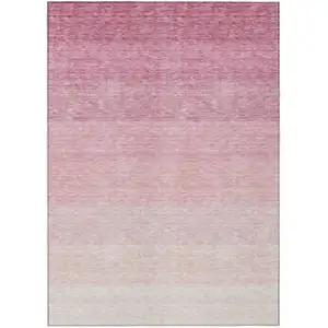 Photo of Pink And Ivory Ombre Washable Indoor Outdoor Area Rug