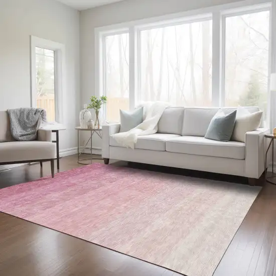 Pink And Ivory Ombre Washable Indoor Outdoor Area Rug Photo 9