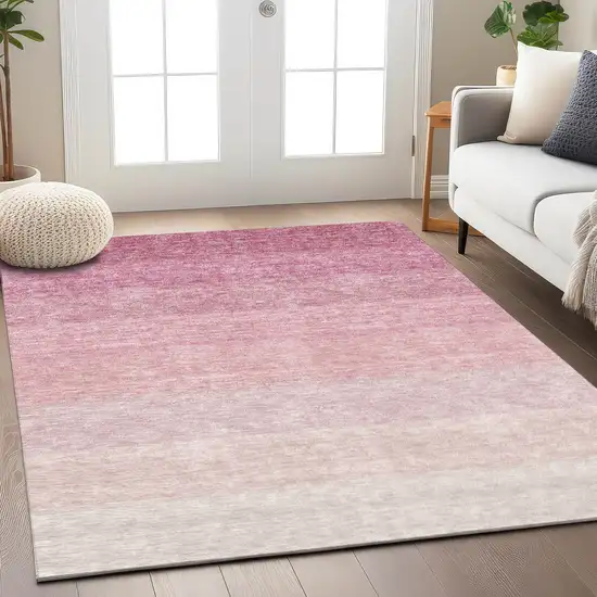 Pink And Ivory Ombre Washable Indoor Outdoor Area Rug Photo 8