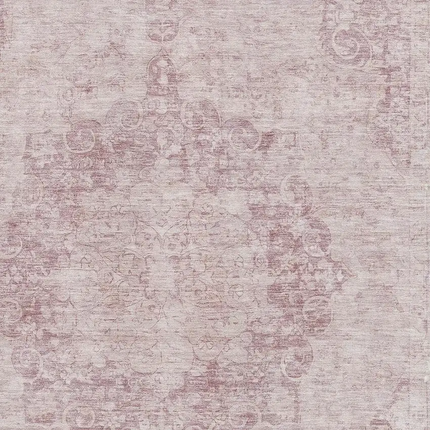 Pink And Ivory Oriental Washable Area Rug With UV Protection Photo 2