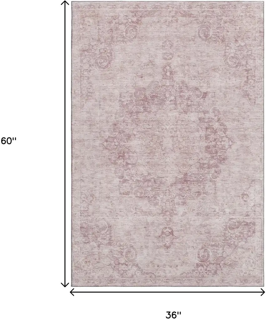 Pink And Ivory Oriental Washable Area Rug With UV Protection Photo 3