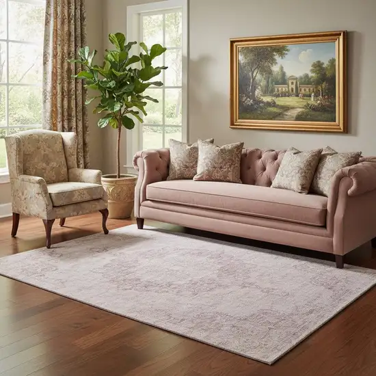 Pink And Ivory Oriental Washable Area Rug With UV Protection Photo 2