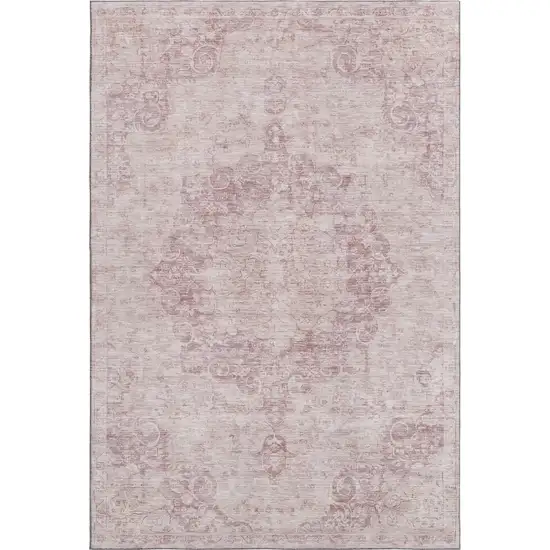Pink And Ivory Oriental Washable Area Rug With UV Protection Photo 1