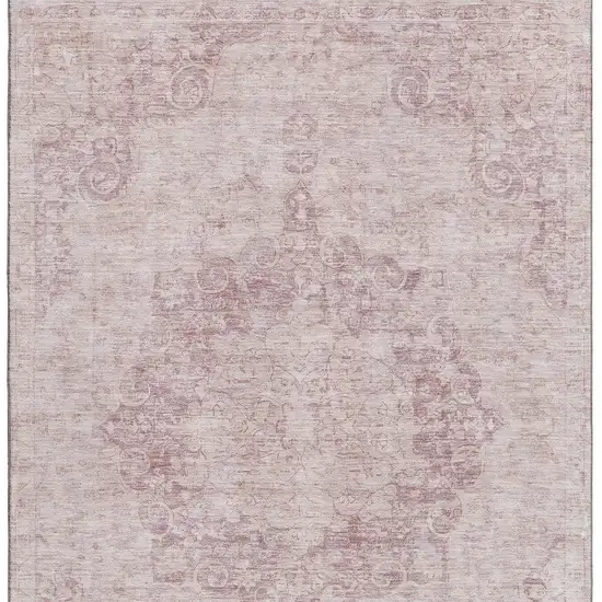 Pink And Ivory Oriental Washable Area Rug With UV Protection Photo 2