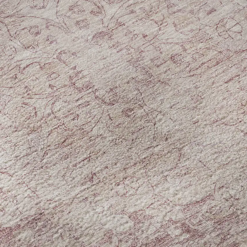 Pink And Ivory Oriental Washable Area Rug With UV Protection Photo 9