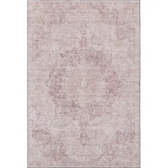 Pink And Ivory Oriental Washable Area Rug With UV Protection Photo 3
