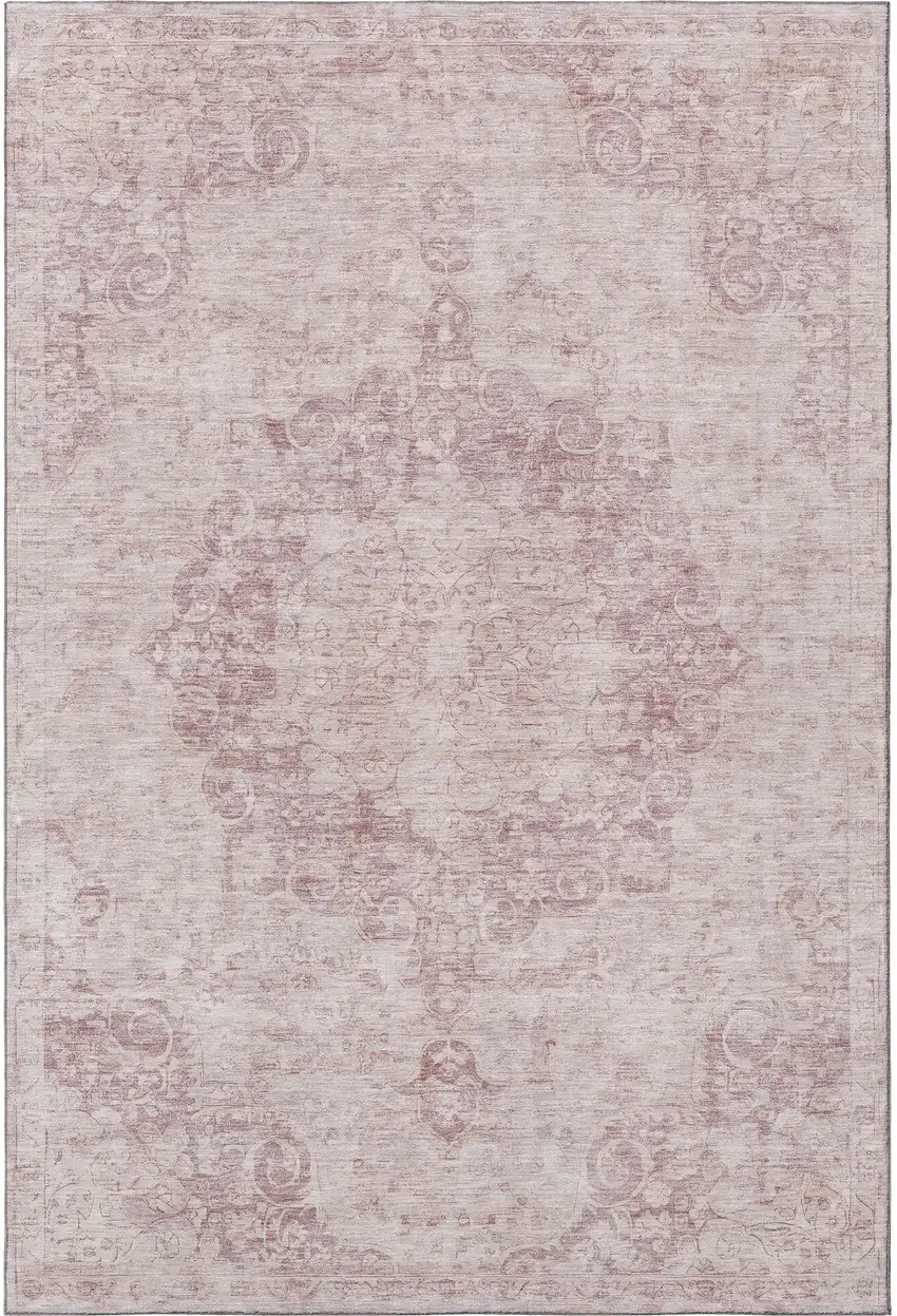 Pink And Ivory Oriental Washable Area Rug With UV Protection Photo 3