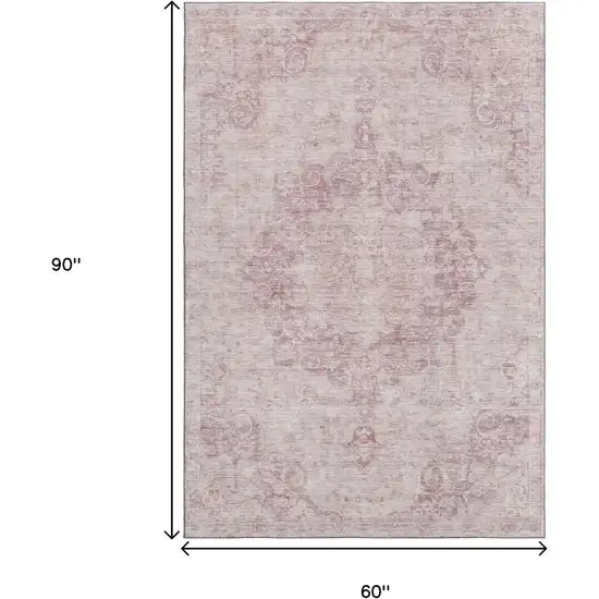 Pink And Ivory Oriental Washable Area Rug With UV Protection Photo 8