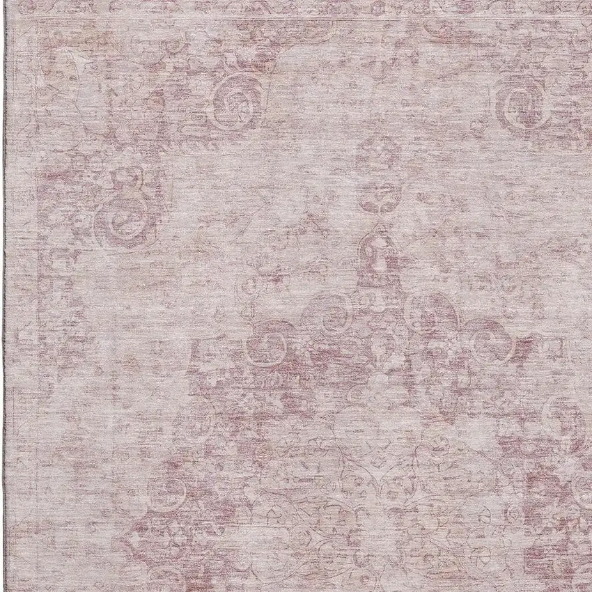 Pink And Ivory Oriental Washable Area Rug With UV Protection Photo 2