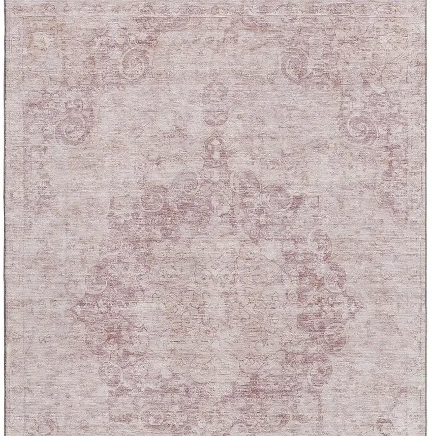 Pink And Ivory Oriental Washable Area Rug With UV Protection Photo 3