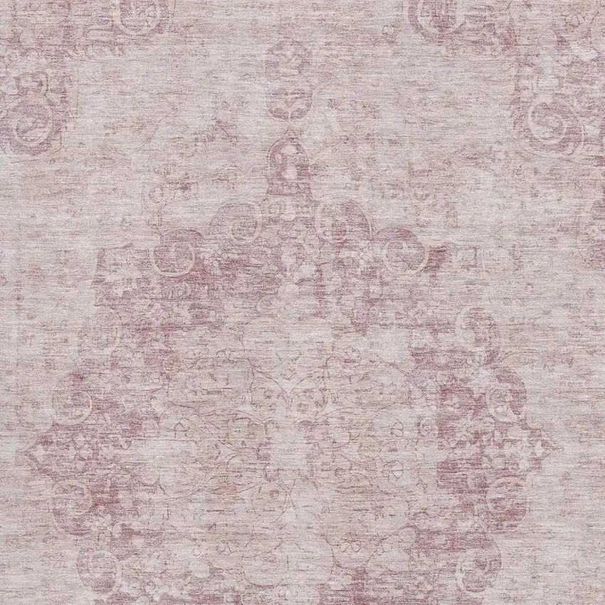 Pink And Ivory Oriental Washable Area Rug With UV Protection Photo 2