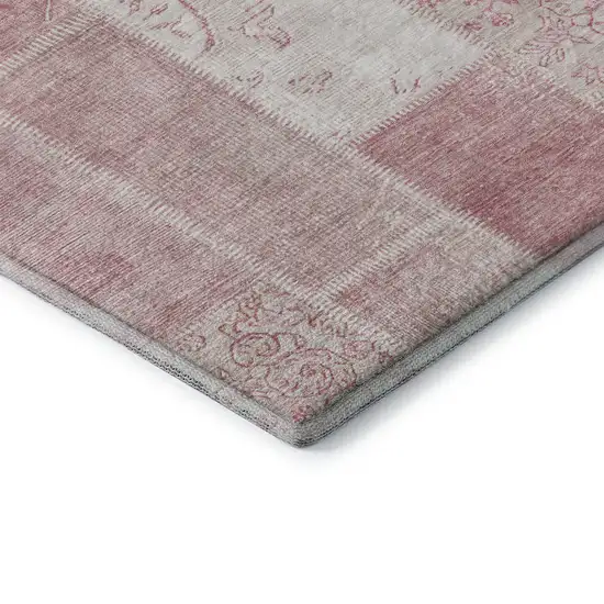 Pink And Ivory Patchwork Washable Area Rug With UV Protection Photo 7