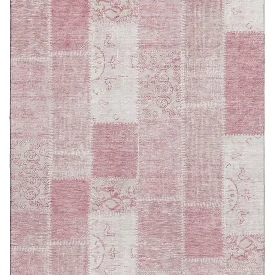Pink And Ivory Patchwork Washable Area Rug With UV Protection Photo 3