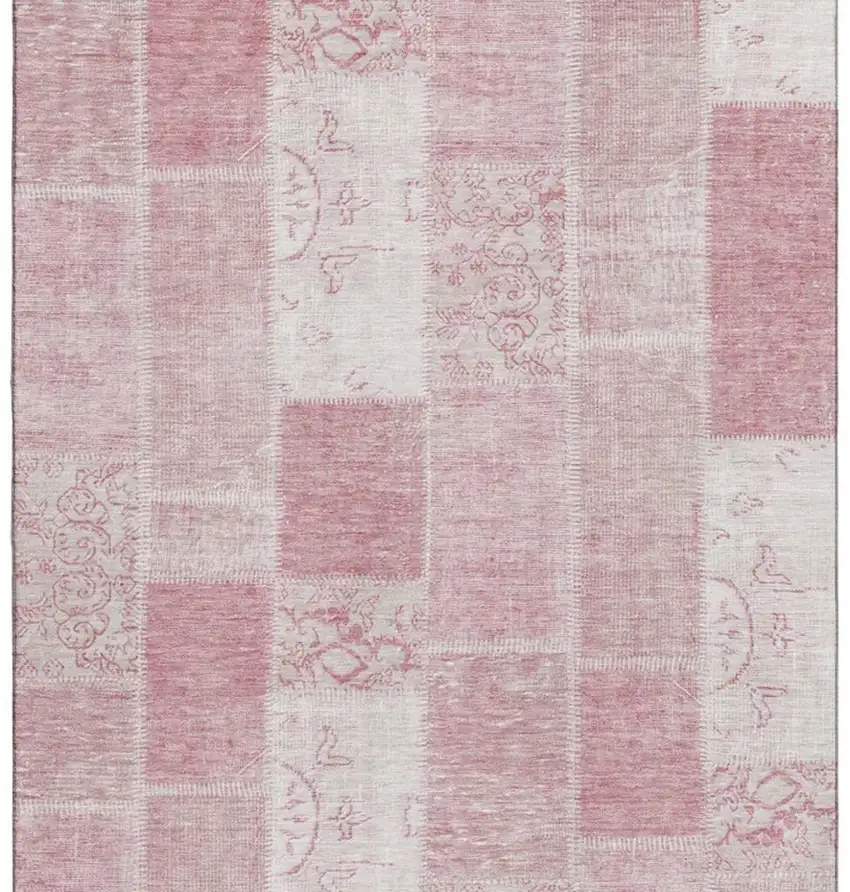 Pink And Ivory Patchwork Washable Area Rug With UV Protection Photo 3