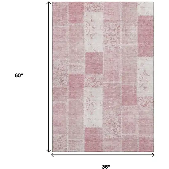 Pink And Ivory Patchwork Washable Area Rug With UV Protection Photo 3