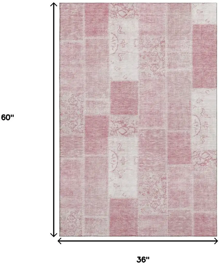 Pink And Ivory Patchwork Washable Area Rug With UV Protection Photo 3