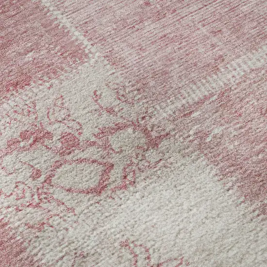 Pink And Ivory Patchwork Washable Area Rug With UV Protection Photo 9