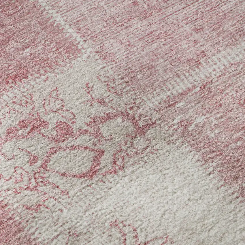 Pink And Ivory Patchwork Washable Area Rug With UV Protection Photo 9
