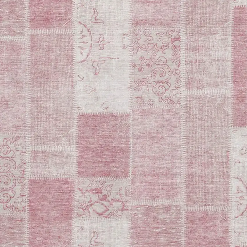Pink And Ivory Patchwork Washable Area Rug With UV Protection Photo 2
