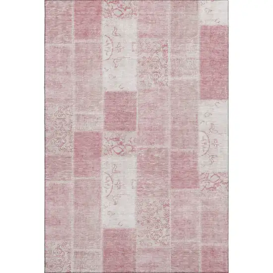 Pink And Ivory Patchwork Washable Area Rug With UV Protection Photo 1