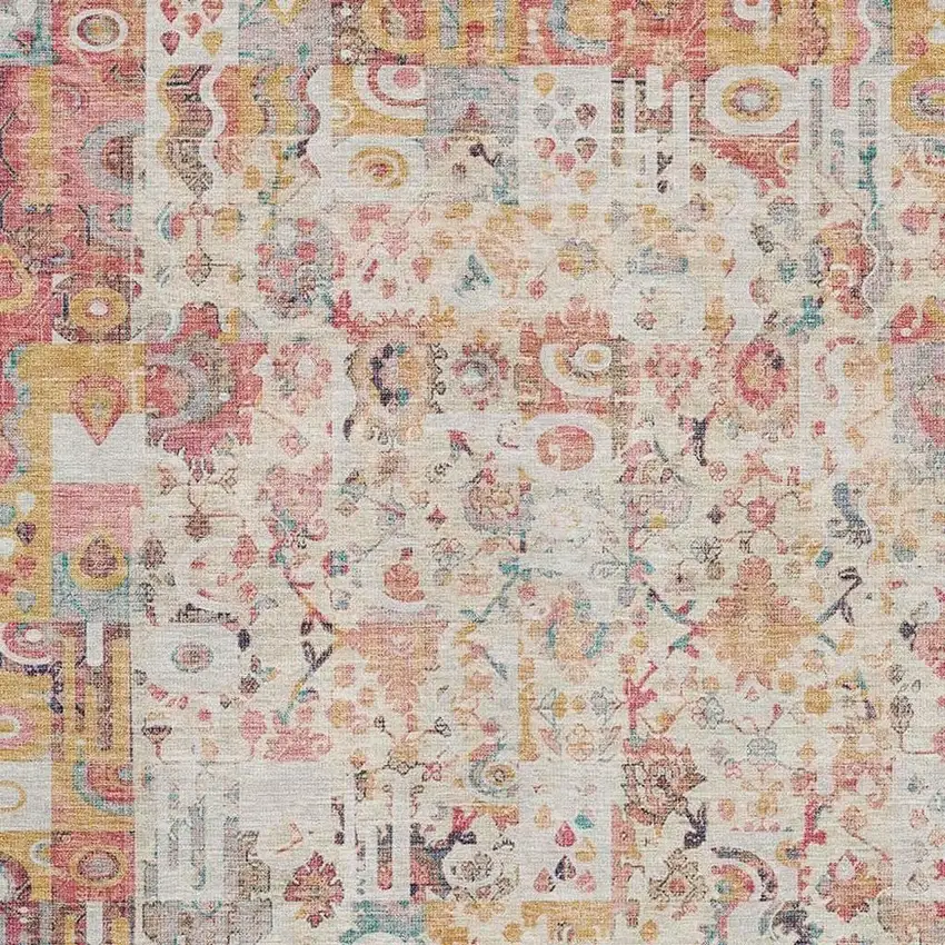 Pink And Ivory Patchwork Washable Area Rug With UV Protection Photo 3