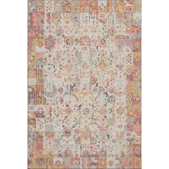 Pink And Ivory Patchwork Washable Area Rug With UV Protection Photo 1