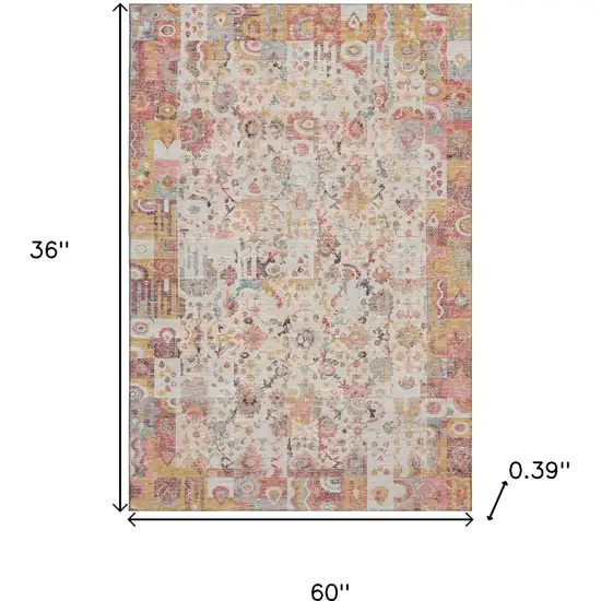 Pink And Ivory Patchwork Washable Area Rug With UV Protection Photo 9