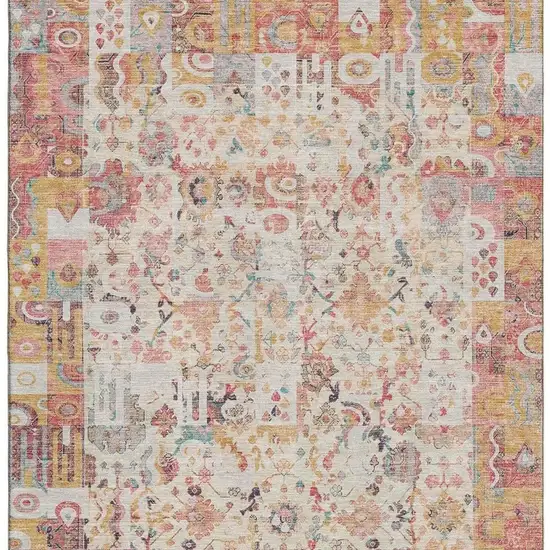 Pink And Ivory Patchwork Washable Area Rug With UV Protection Photo 4