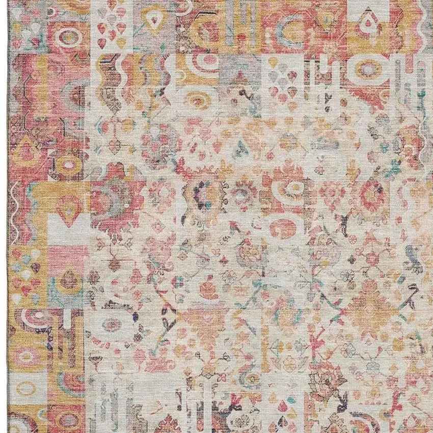 Pink And Ivory Patchwork Washable Area Rug With UV Protection Photo 3