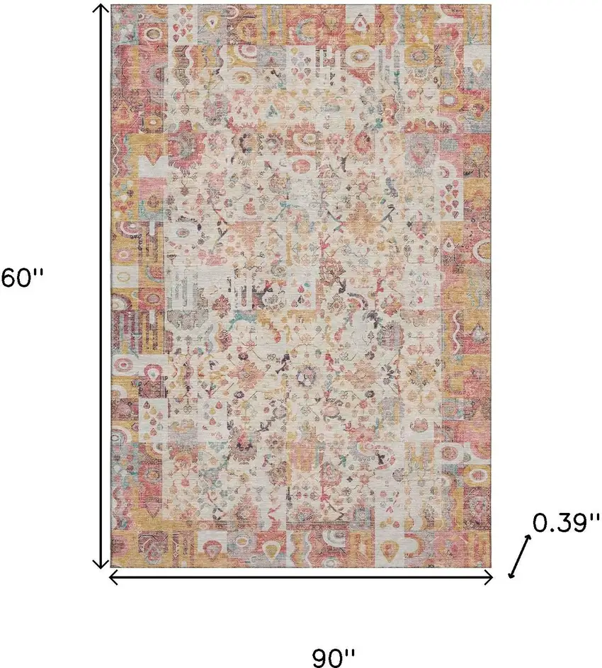 Pink And Ivory Patchwork Washable Area Rug With UV Protection Photo 9