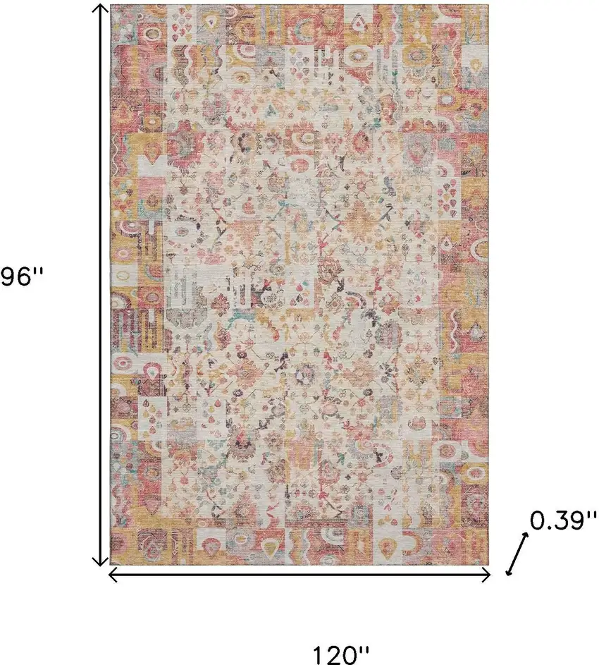 Pink And Ivory Patchwork Washable Area Rug With UV Protection Photo 9