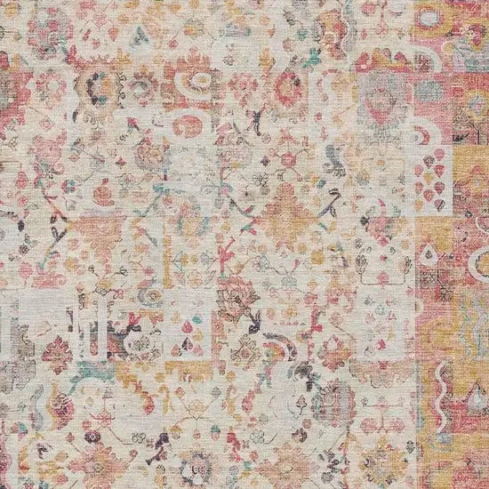 Pink And Ivory Patchwork Washable Area Rug With UV Protection Photo 3