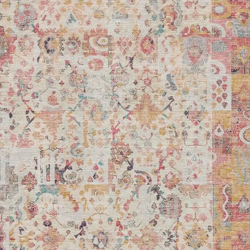Pink And Ivory Patchwork Washable Area Rug With UV Protection Photo 3