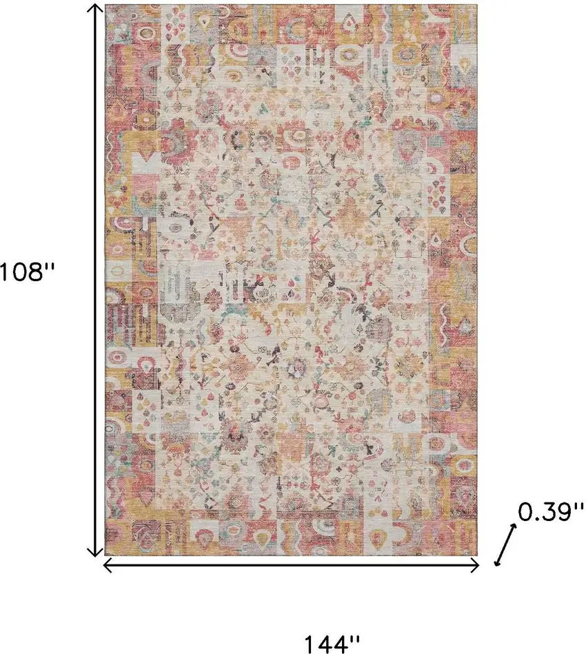 Pink And Ivory Patchwork Washable Area Rug With UV Protection Photo 9