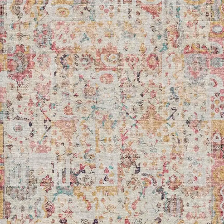 Pink And Ivory Patchwork Washable Area Rug With UV Protection Photo 3