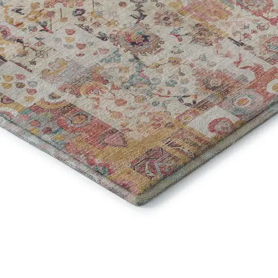 Pink And Ivory Patchwork Washable Area Rug With UV Protection Photo 7