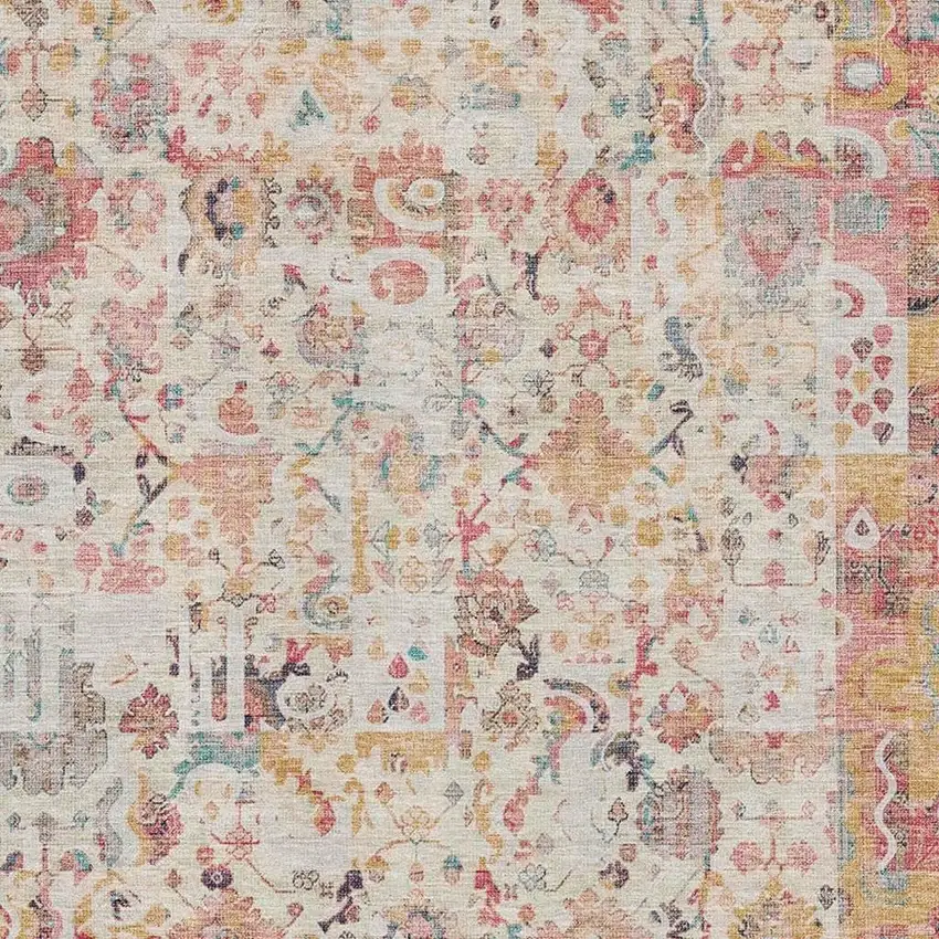 Pink And Ivory Patchwork Washable Area Rug With UV Protection Photo 3