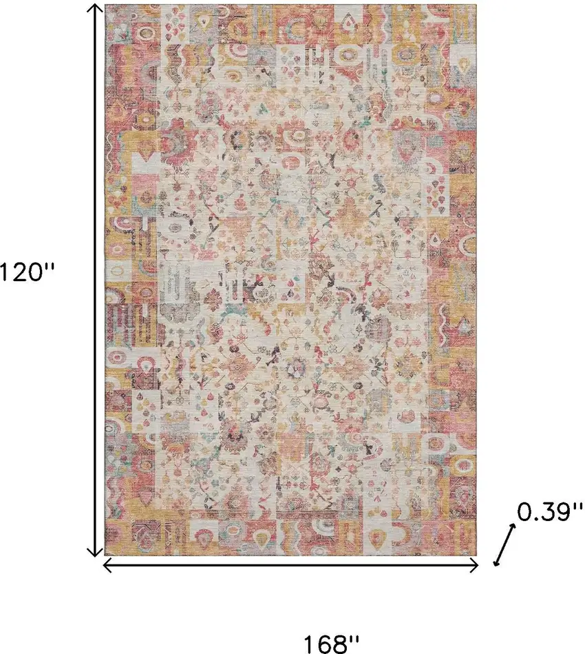 Pink And Ivory Patchwork Washable Area Rug With UV Protection Photo 9