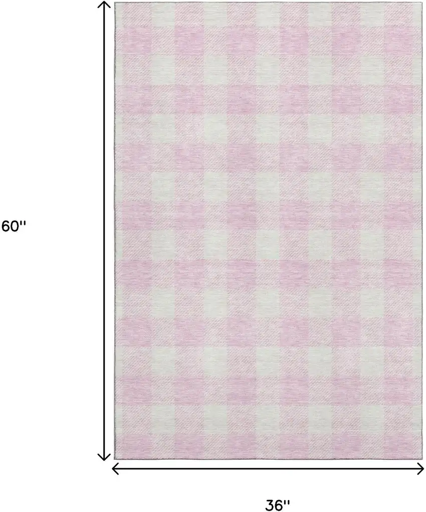 Pink And Ivory Plaid Washable Area Rug With UV Protection Photo 3