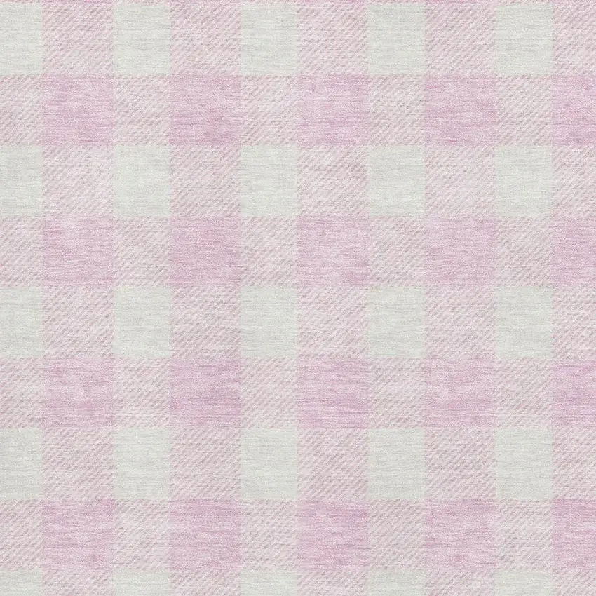 Pink And Ivory Plaid Washable Area Rug With UV Protection Photo 2