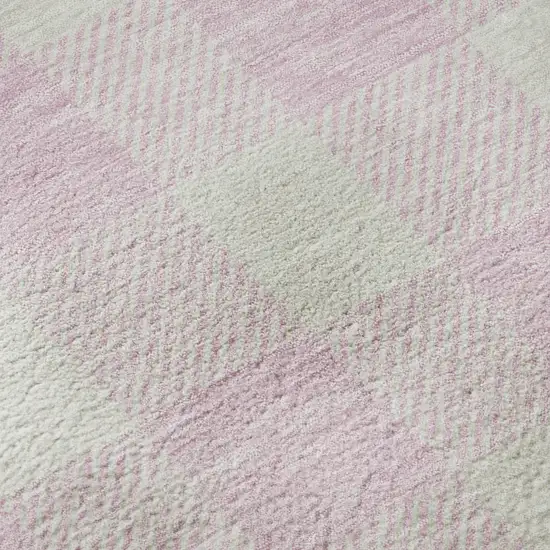 Pink And Ivory Plaid Washable Area Rug With UV Protection Photo 9