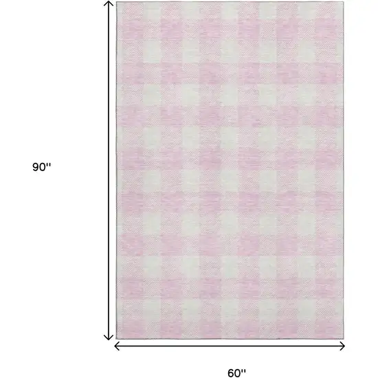 Pink And Ivory Plaid Washable Area Rug With UV Protection Photo 9