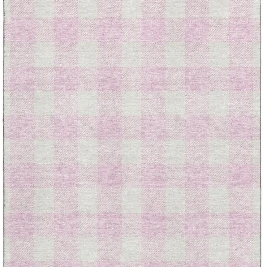 Pink And Ivory Plaid Washable Area Rug With UV Protection Photo 3